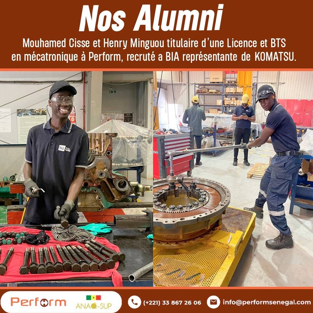 MOUHAMED CISSE ET HENRY MINGUOU titulaire d’une LICENCE et BTS en mécatronique, recrutés à BIA représentante de KOMATSU