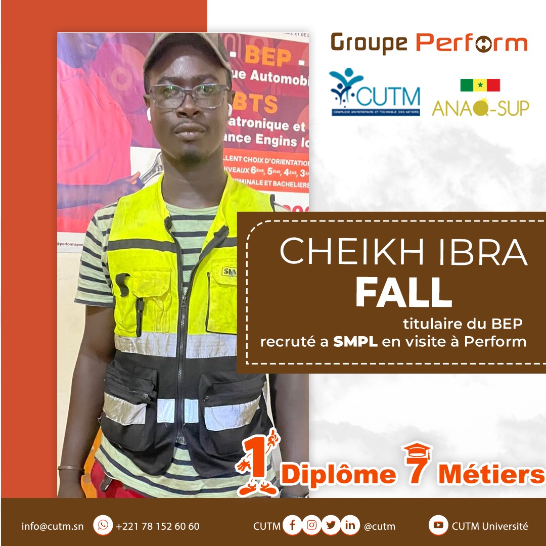 CHEIKH IBRA FALL titulaire du BEP, recruté à SMPL 